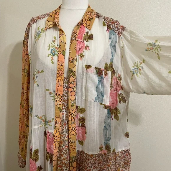 FREE PEOPLE Days Of Ditzies Orange Cream Patchwork Print Maxi Mini Combo Dress S - Picture 5 of 14